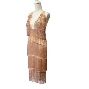 ASOS Fringe Midi Dress Blush Pink Gatsby Flapper 20s Inspired Party Cocktail 6